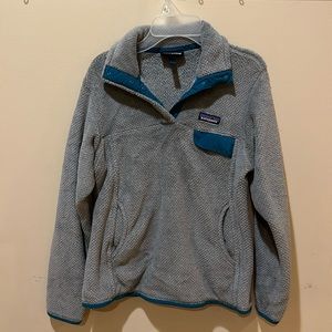 Grey Patagonia Fleece Pullover with Teal detail